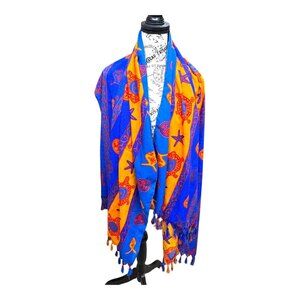 Beach Wrap Sarong Sea Turtle Fish Rima Beachworld Pareo 100%Tervoile Blue Yellow